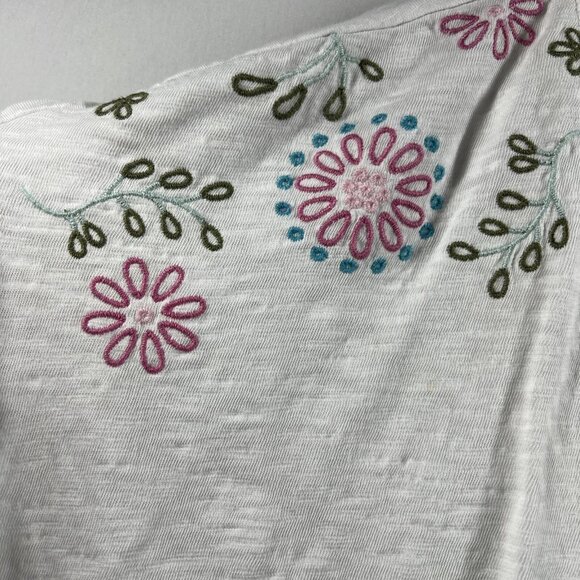 Talbots Womens Top Size XL Embroidered White Cap Sleeves Pullover Slubbed Cotton - Picture 3 of 9